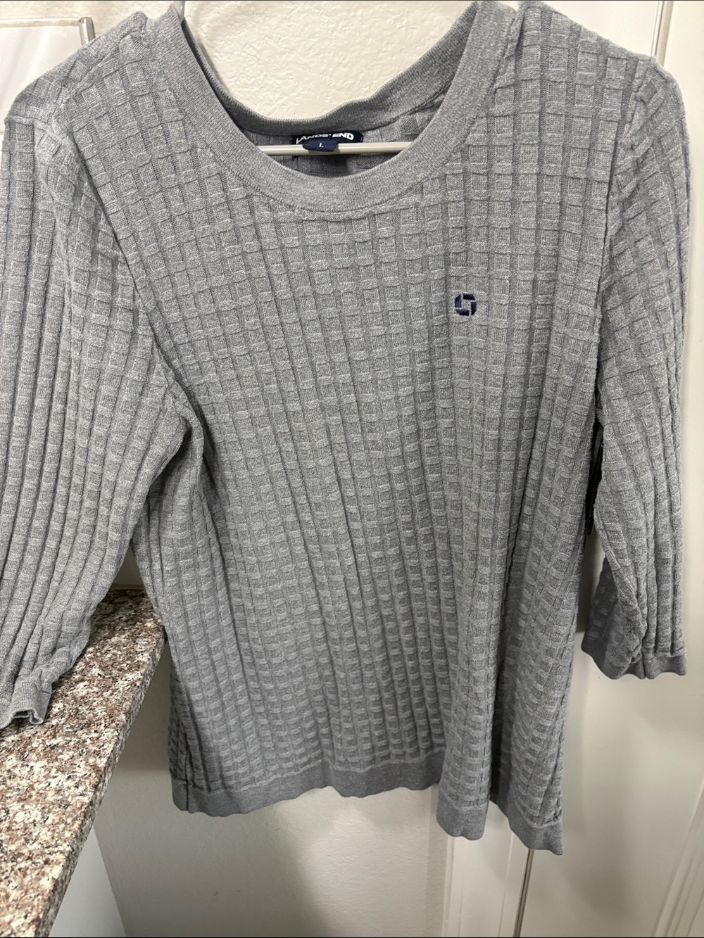 Lands' End Light Gray Ribbed Crewneck Sweater